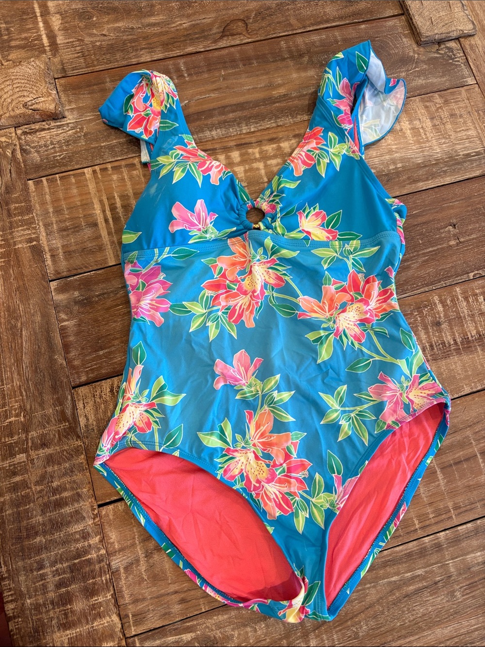 EUC Tommy Bahama Sun Lilies Flounce One-Piece Suit 17068-azure Blue